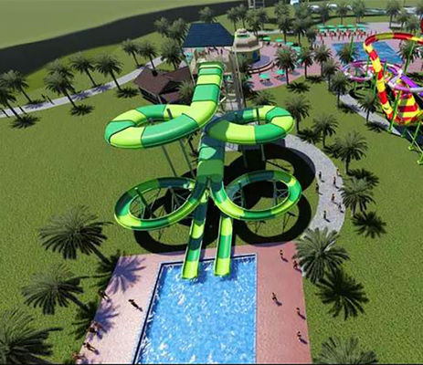 Ticari Çift Kanallı Su Parkı Kaydırağı Pas Önleyici 15m Fiberglas Spiral Su Kaydırağı