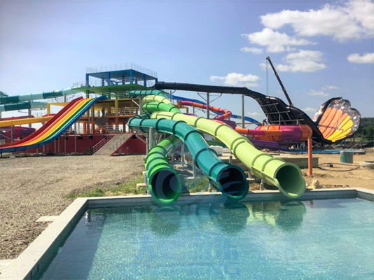 Aqua Park Üçlü Büküm Su Kaydırağı Açık 10m Fiberglas Özel Renk