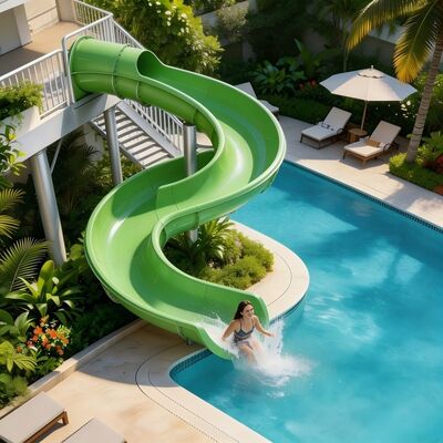 Ticari Otel Resort Yüzme Havuzu Eğlencesi İçin Ağır Hizmet Tipi Açık Spiral Fiberglas Su Kaydırağı