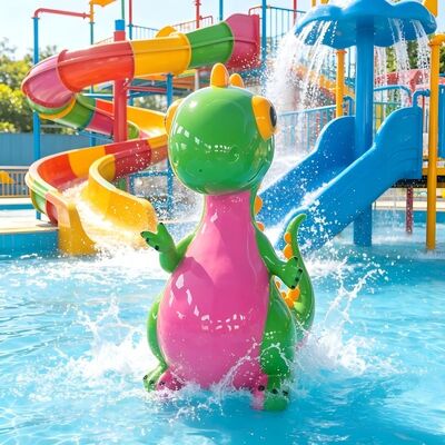 Renkli Dinozor Teması Çocuklar Su Oyunları Dışarıdaki Splash Pad ve Su Parkı Eğlencesi için Ekipman