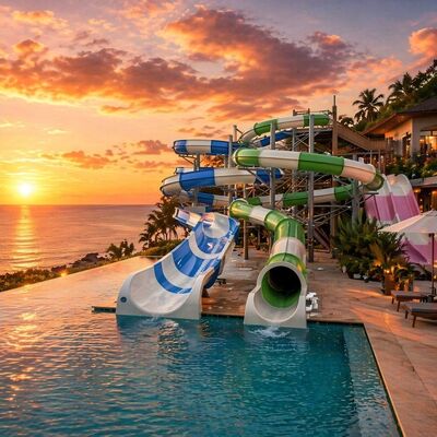 Açık Kapalı Spiral Cam Elyaf Su Kaydırması 6-8mm Kalınlığı Ticari Yüzme Havuzu Ve Otel Rezervasyonu Eğlence