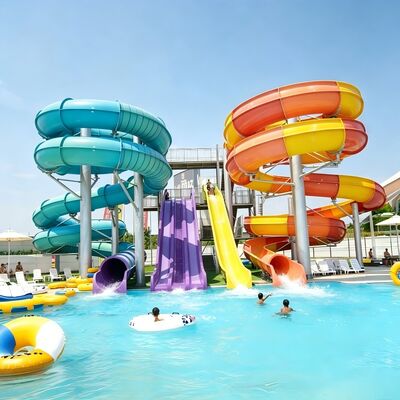Ticari Spiral Gökkuşağı Kombine Büyük Açık Su Parkı ve Aqua Resort için Cam Elyaf Su Kaydırma