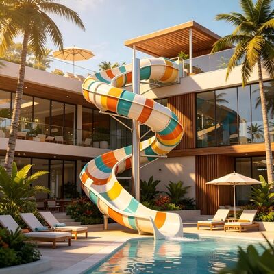 Lüks Spiral Açık Kapalı Cam Lifi Su Kaydırma Merkezleri Ticari Yüzme Havuzu Ve Otel Resort Parkı