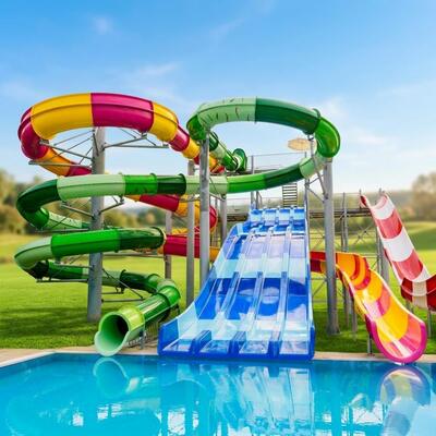 Kalite Özel Spiral Kapalı Cam Elyaf Su Kaydırma Set 6-10mm Kalınlığı Ticari Otel Resort Havuz Su Parkı Fabrika