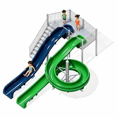 Ticari Su Parkı Yüzme Havuzu Kaydırağı İçin Kompakt Spiral ve Düz Fiberglas Su Kaydırağı Kombinasyonu