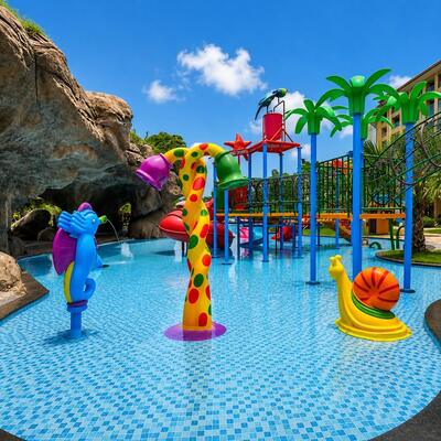 Deniz Atı ve Salyangoz Teması Çocuk Havuzu Su Parkı Tasarımı Akva Resort için Interaktif Splash Pad Şeması