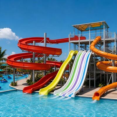 Kalite Aqua Park Resort için ticari çok şeritli yarış ve spiral cam lif su kaydırma kompleksi Fabrika